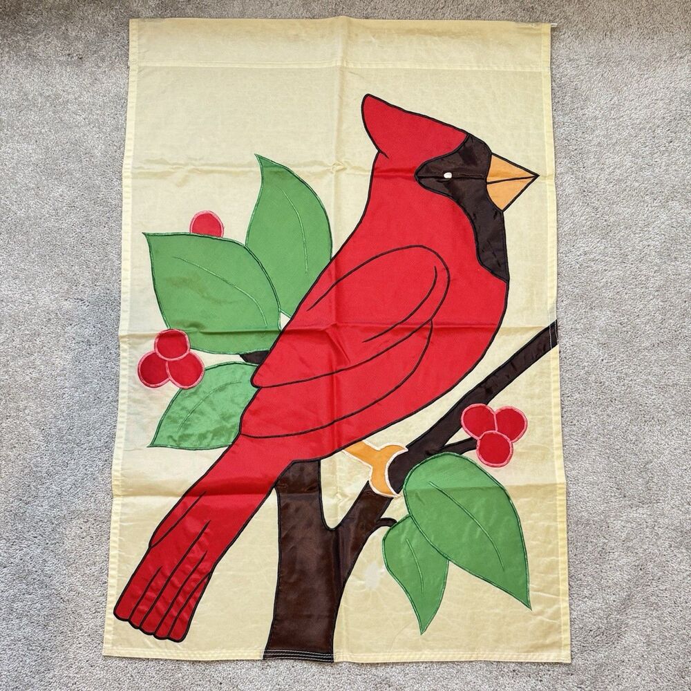 Cardinal Bird Garden Flag Double-Sided Red Holly Outdoor Decor 39x27